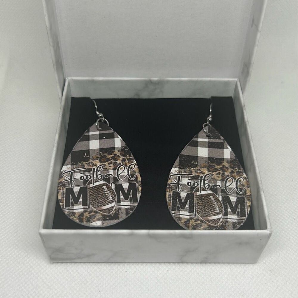 Classic Print MOM Football Teardrop Shape Dangle Earrings For Women Girls